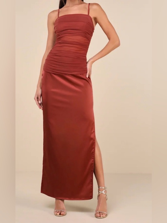Lulus Dresses & Skirts - New! Lulu's Rust Red Satin Ruched Slip Prom / Formal Dress — Size Small